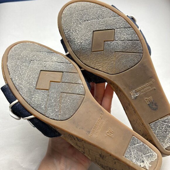 Montego Bay Club Denim Buckle Low Wedge Sandals Women's Size 9 WIDE 9W - Picture 5 of 7